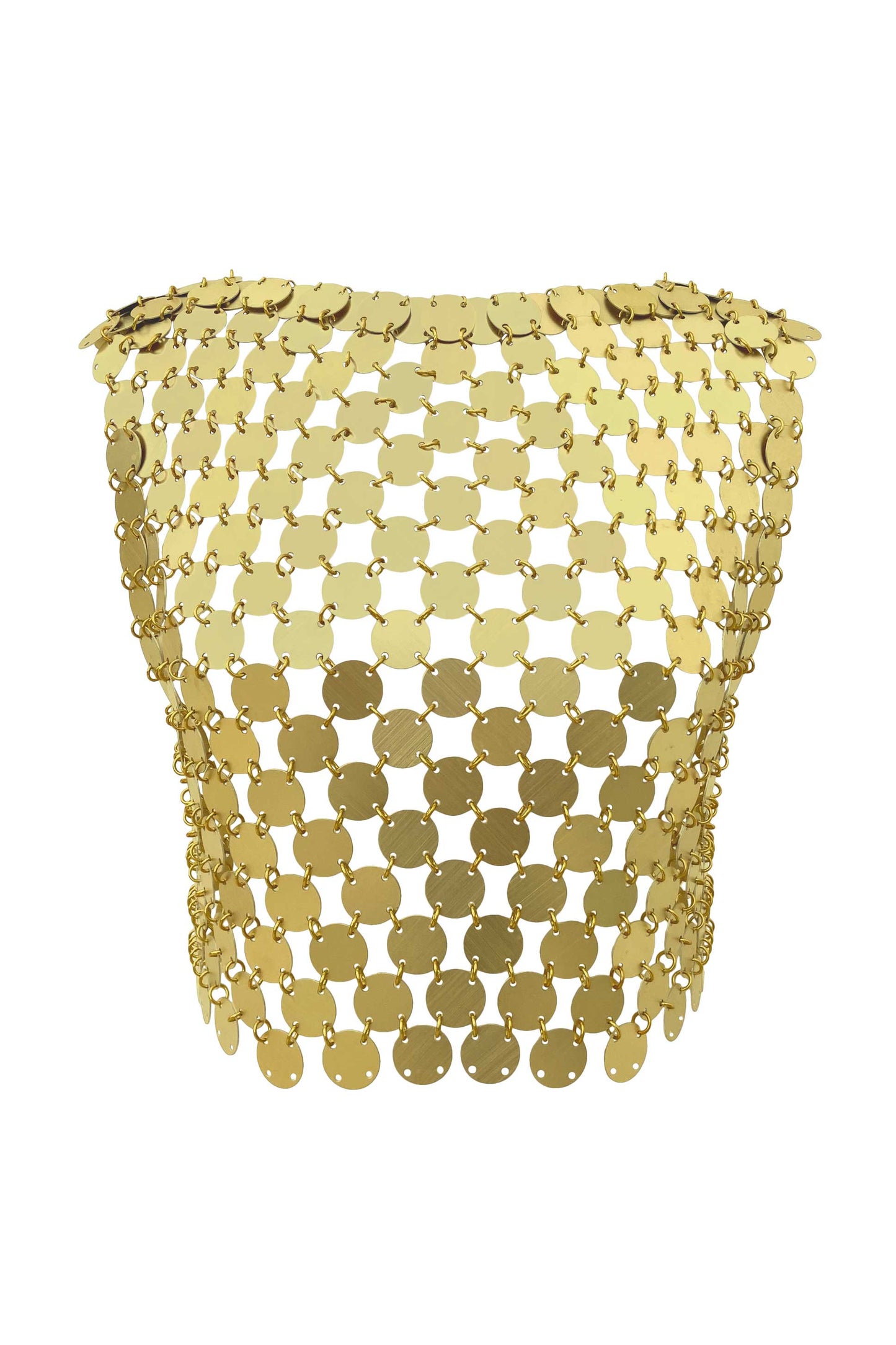 gold boat neck chainmail top, handmade artistic design and shimmering gold finish