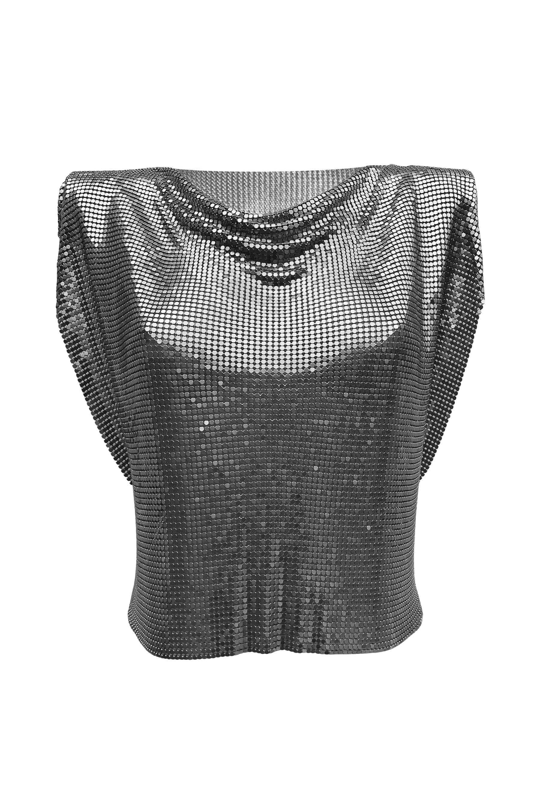 Gunmetal chainmail top, real metal garment with a sleek finish for a sophisticated, rock-chic look