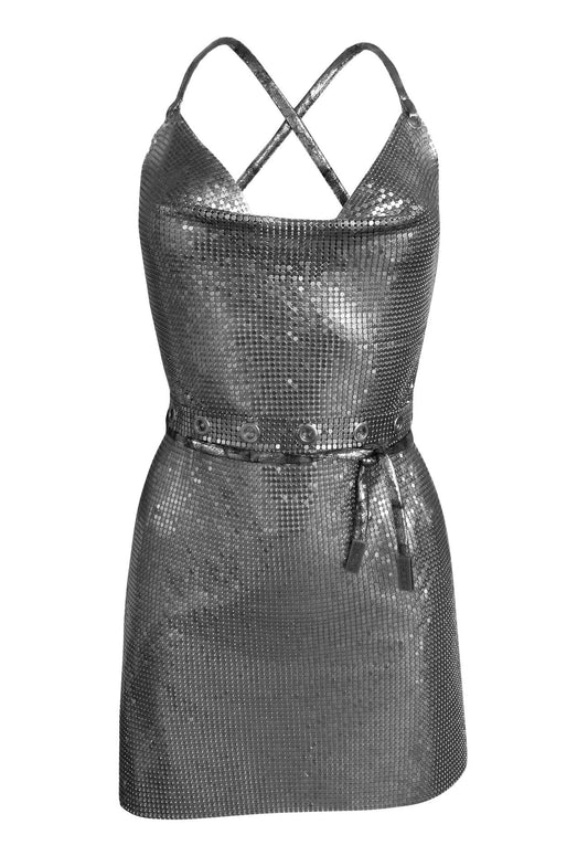 Handmade gunmetal iconic chainmail dress, a bold statement piece for special occasions 